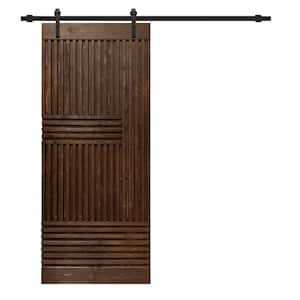 Japanese 36 in. x 84 in. Pre Assemble Espresso Stained Wood Interior Sliding Barn Door with Hardware Kit