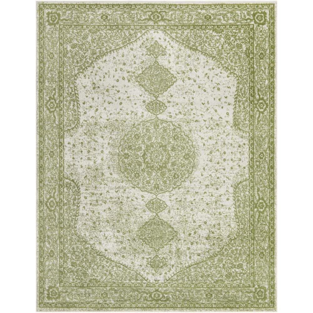 Green Medallion Easy-Care Synthetic Area Rug, 8' x 10'