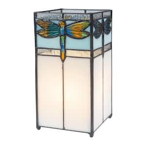 Uplight 10 in. Tall Saujon Dragonfly Tiffany Handmade Genuine Stained Glass Shade Accent Lamp