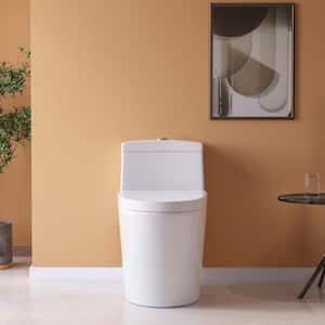 1-piece 0.8/1.28 GPF Dual Flush Elongated Toilet in White, Seat Included