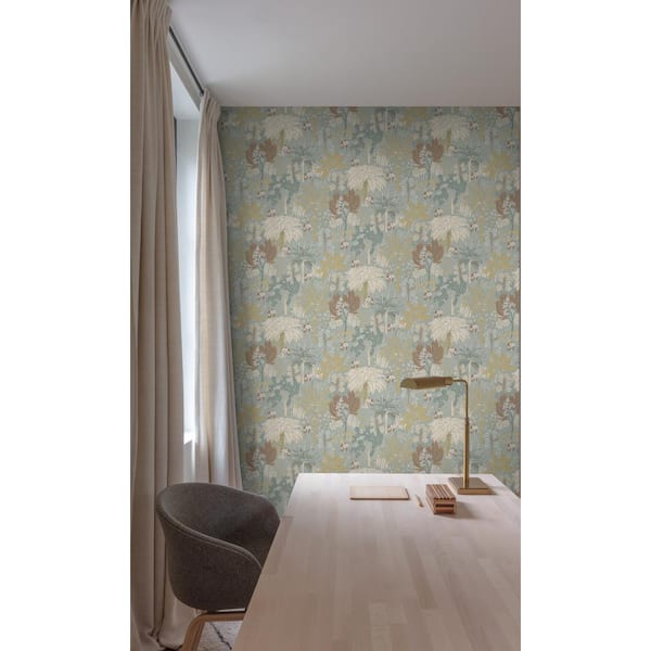 Walls Republic Aqua Tropical Trees Metallic Print Non-Woven Paper Non-Pasted Textured Wallpaper 57 sq. ft.