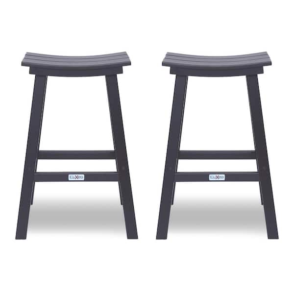 LuXeo Bailey Gray Plastic Outdoor Bar Stool, Set of 2