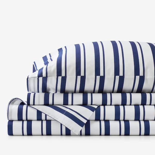 Company Kids by The Company Store Company Kids Stripe Organic 3-Piece Blue Cotton Percale Twin XL Sheet Set