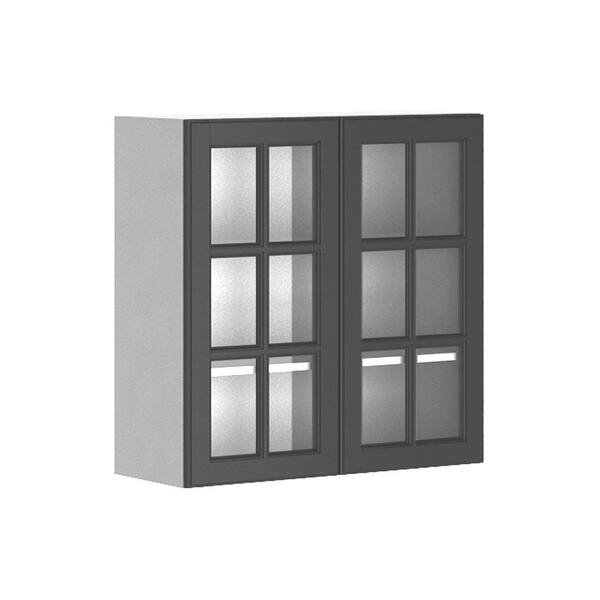 Eurostyle Buckingham Ready to Assemble 30 x 30 x 12.5 in. Wall Cabinet in White Melamine and Glass Door in Gray