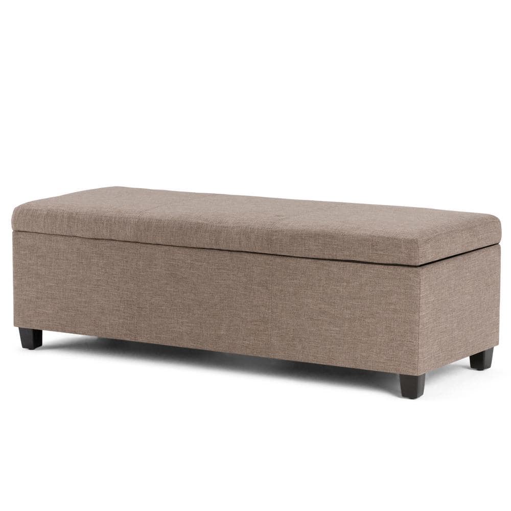 Fawn Brown Polyester Rectangular Storage Ottoman with Edge Stitching