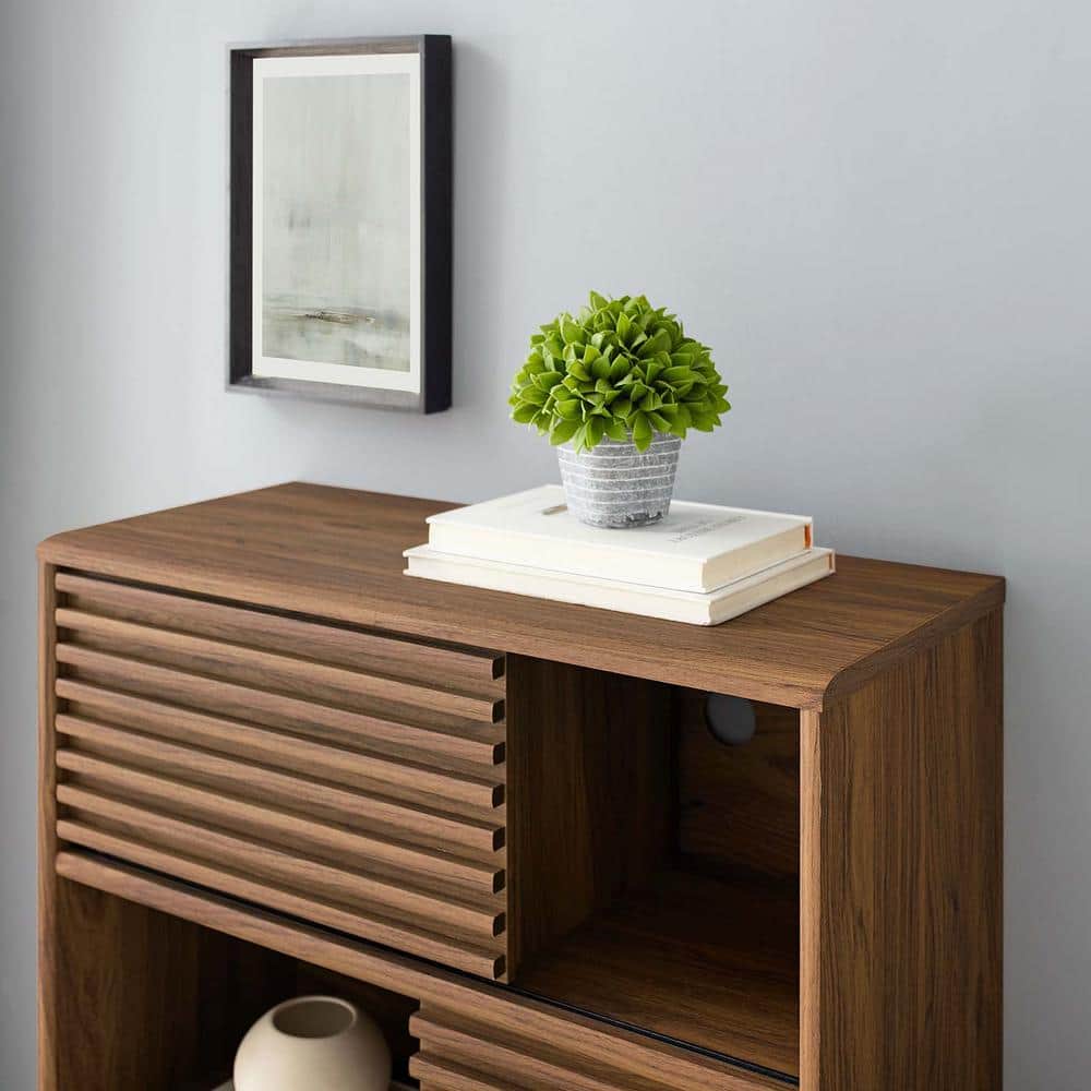 Walnut Mid-Century Modern Three-Tier Storage Cabinet