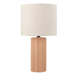 20 in. Beige Ribbed Ceramic Matte Terracotta Table Lamp with Linen Shade