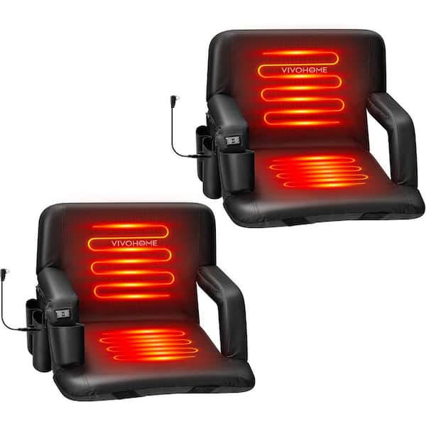 Black 24 in. W Heated Stadium Seats with with 3 Levels of Heat, Back Support and Cushion (2-Pack)