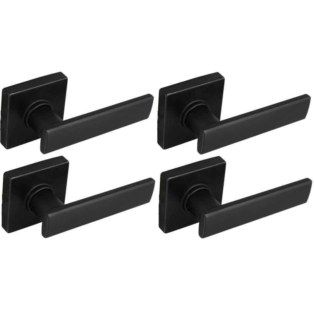 Westwood Matte Black Hall and Closet Door Handle with Square Rose (4-Pack)