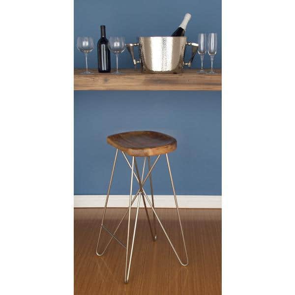 Adjustable Saddle-Style 30" Bar Stool in Brown Wood and Acrylic