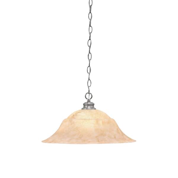 Unbranded Langdale 60-Watt 1-Light Brushed Nickel Shaded Pendant Light with 20 in. Italian Marble Glass Shade, No Bulb Included