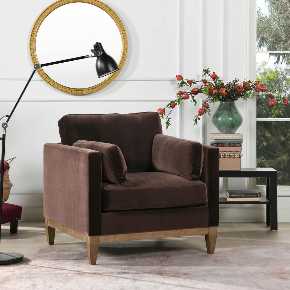 Knox 36 in. Modern Farmhouse Living Room Arm Chair Brown Performance Velvet price history on PriceWatchPro