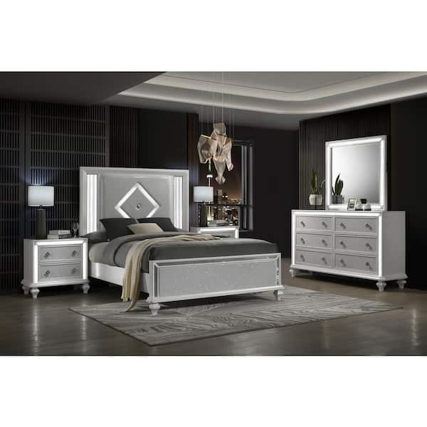 NEW CLASSIC HOME FURNISHINGS New Classic Furniture Stardust 5-Piece White Queen Wood Bedroom Set (Bed/Dresser/Mirror/2-Nightstands)