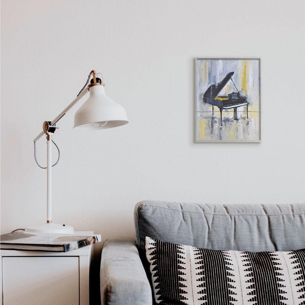 Abstract Blue and Yellow Grand Piano Canvas Print with Gray Frame