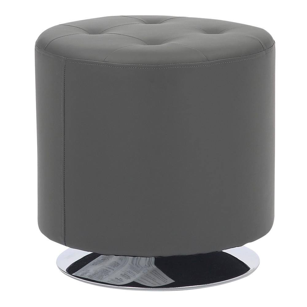 Lumisource Mason Round 17 in. Grey Faux Leather and Chrome Swivel