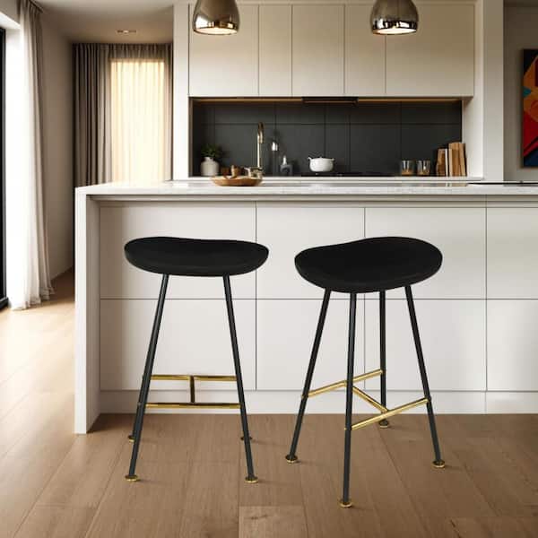 Elira Black and Gold Mango Wood Backless Barstool