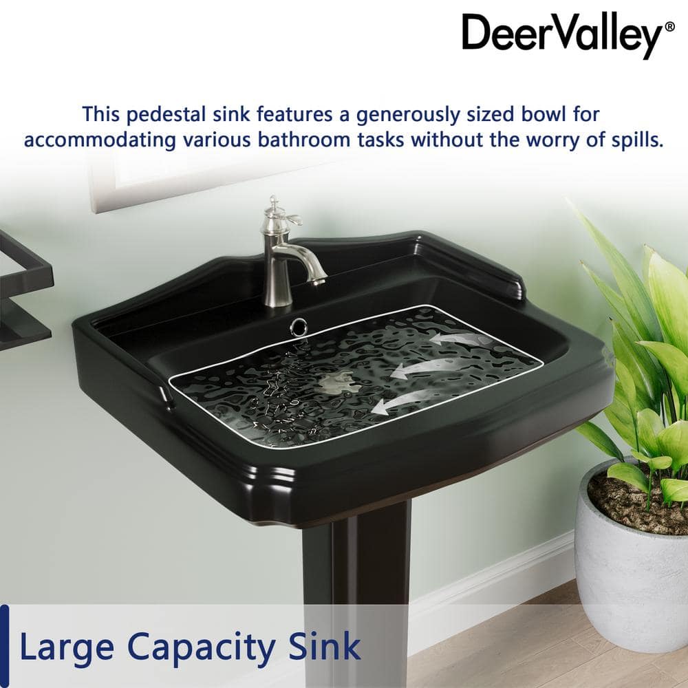 Black Ceramic Single Hole Pedestal Bathroom Sink