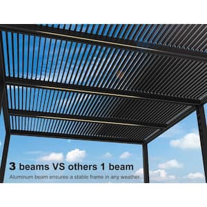 12 ft. x 20 ft. Gray Aluminum Frame Outdoor Louvered Pergola with Adjustable Sunshade Roof and Solar String Lights