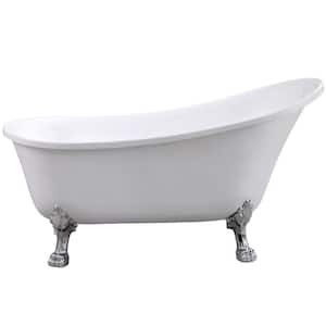 59 in. Acrylic Offset Drain Oval Flat Bottom Freestanding Bathtub in White
