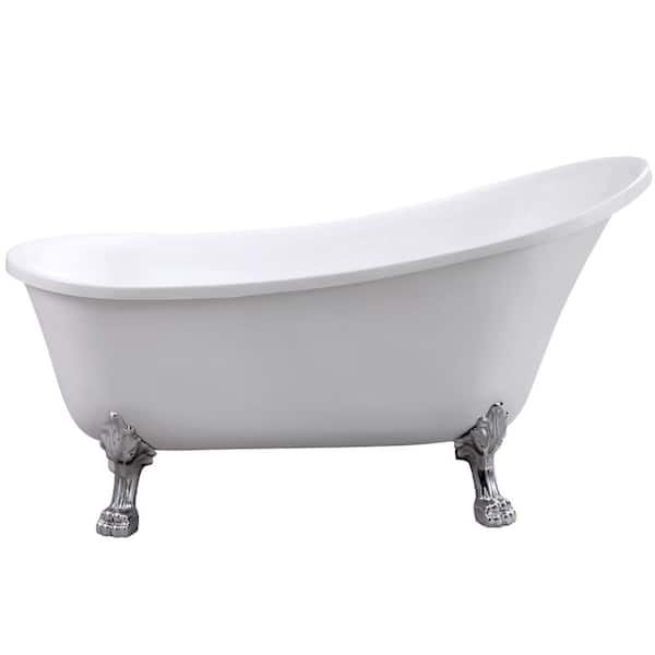ARIEL 59 in. Acrylic Offset Drain Oval Flat Bottom Freestanding Bathtub in White