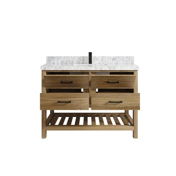 Willow Collections Parker Teak 48 in. W x 22 in. D x 36 in. H Single Sink Bath Vanity in Premium Polish with Carrara Marble Top