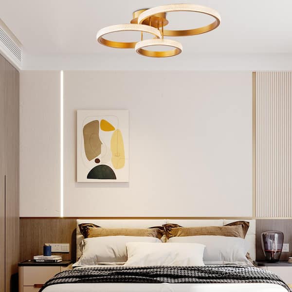 Carson 31.8 in. 3-Light Gold Integrated LED Flush Mount with Crystal