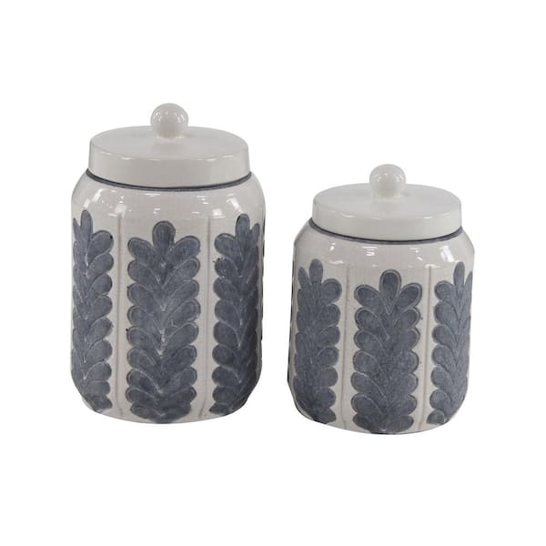 Litton Lane Gray Stoneware Country Decorative Jar (Set of 2)