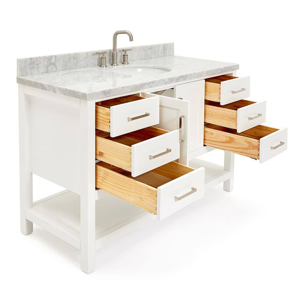 Magnolia 55" White Solid Wood Single Vanity with Carrara Top