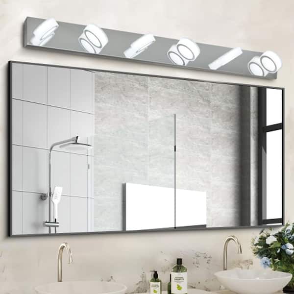 GOODATE 5-Light Chrome Vanity Light Fixture – 3 Color Temp (3000K/4000K/6000K), Dimmable, 360° Rotatable Heads – LED Bathroom Mirror Light