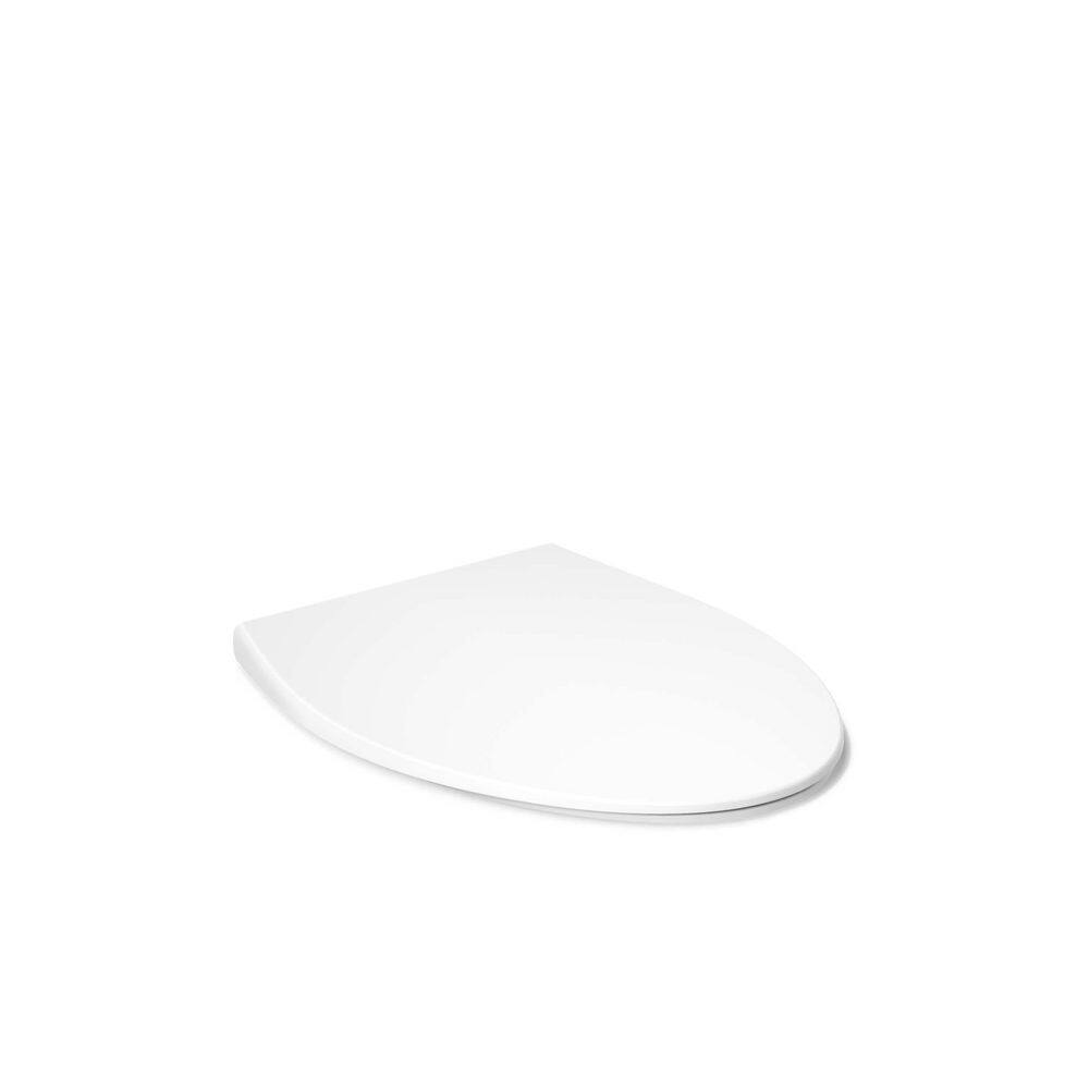 White Thermoset Plastic Quiet-Close Elongated Toilet Seat