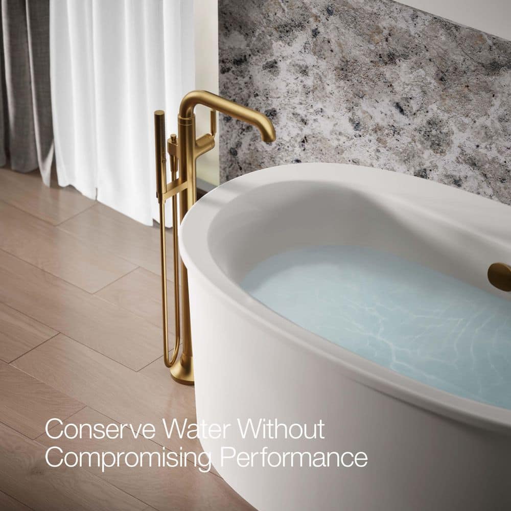 Vibrant Brushed Moderne Brass Freestanding Tub Faucet with Handshower