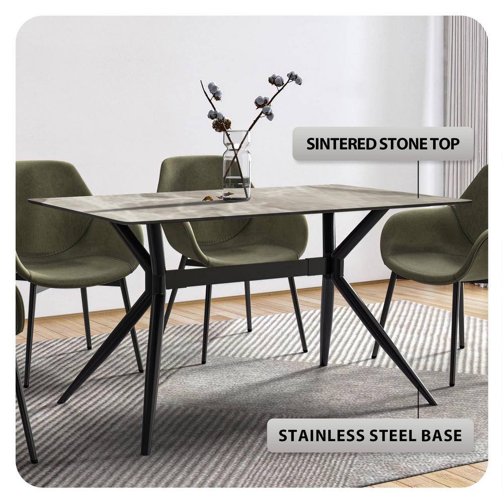 Deep Grey Glass Rectangular Dining Table with Black Steel Base