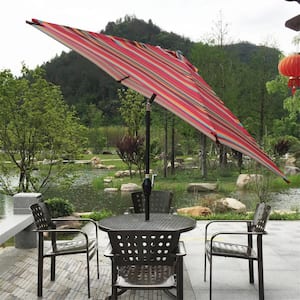 9 ft. Steel Market Push Button Tilt Patio Umbrella in Red Stripes