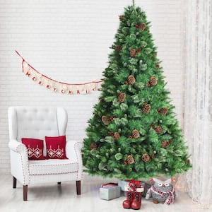 8 ft. Green Unlit Hinged PVC Artificial Christmas Pine Tree with Red Berries