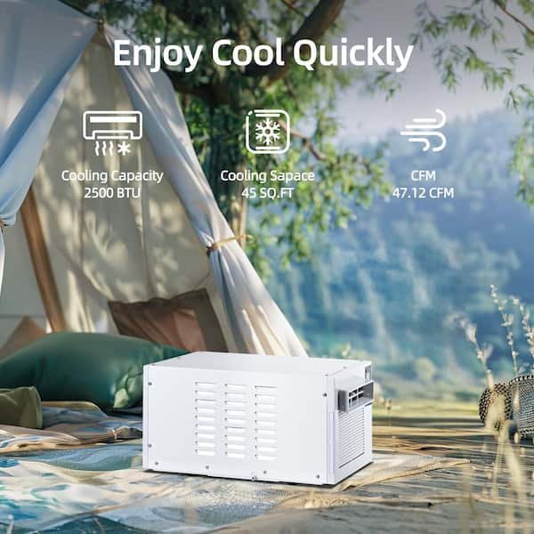 2,500 BTU Portable Air Conditioner Cools 45 sq.ft. with Dehumidifier and Remote for Tent, Camping and RV in White