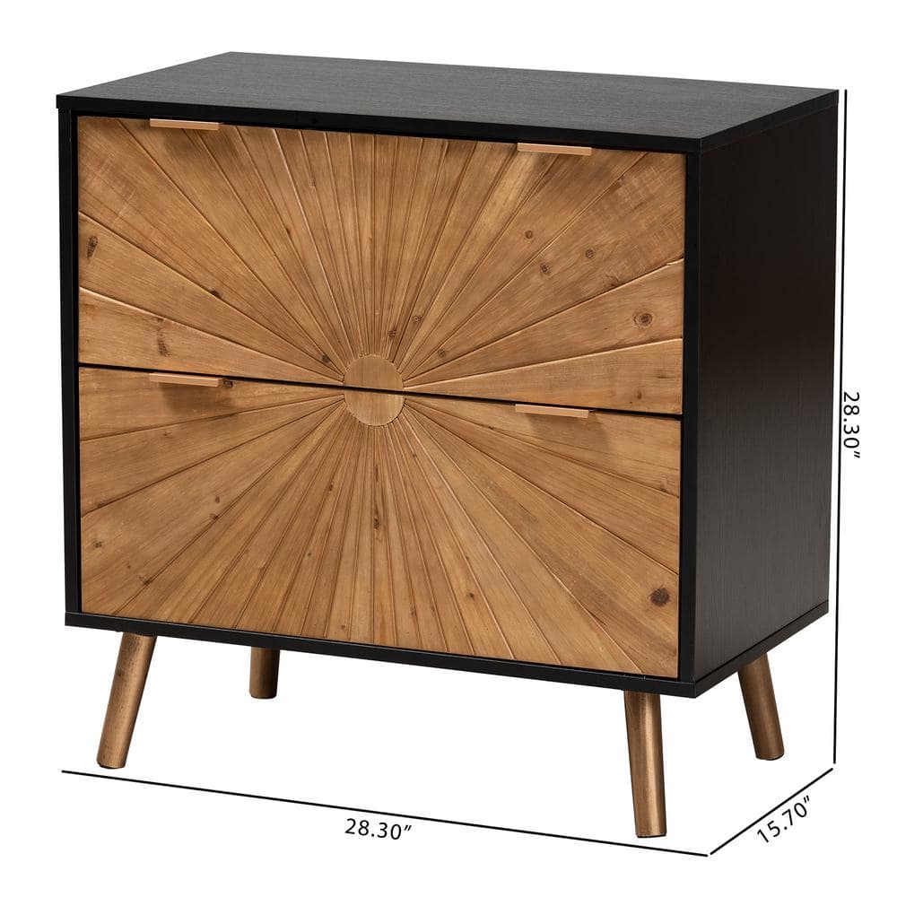 Mid-Century Two-Tone Black & Natural Brown Wood Storage Cabinet
