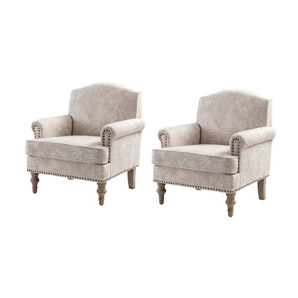 JAYDEN CREATION Romain Farmhouse Fern Polyester Spindle Hardwood Armchair with Solid wood Legs and Rolled Arms (Set of 2)