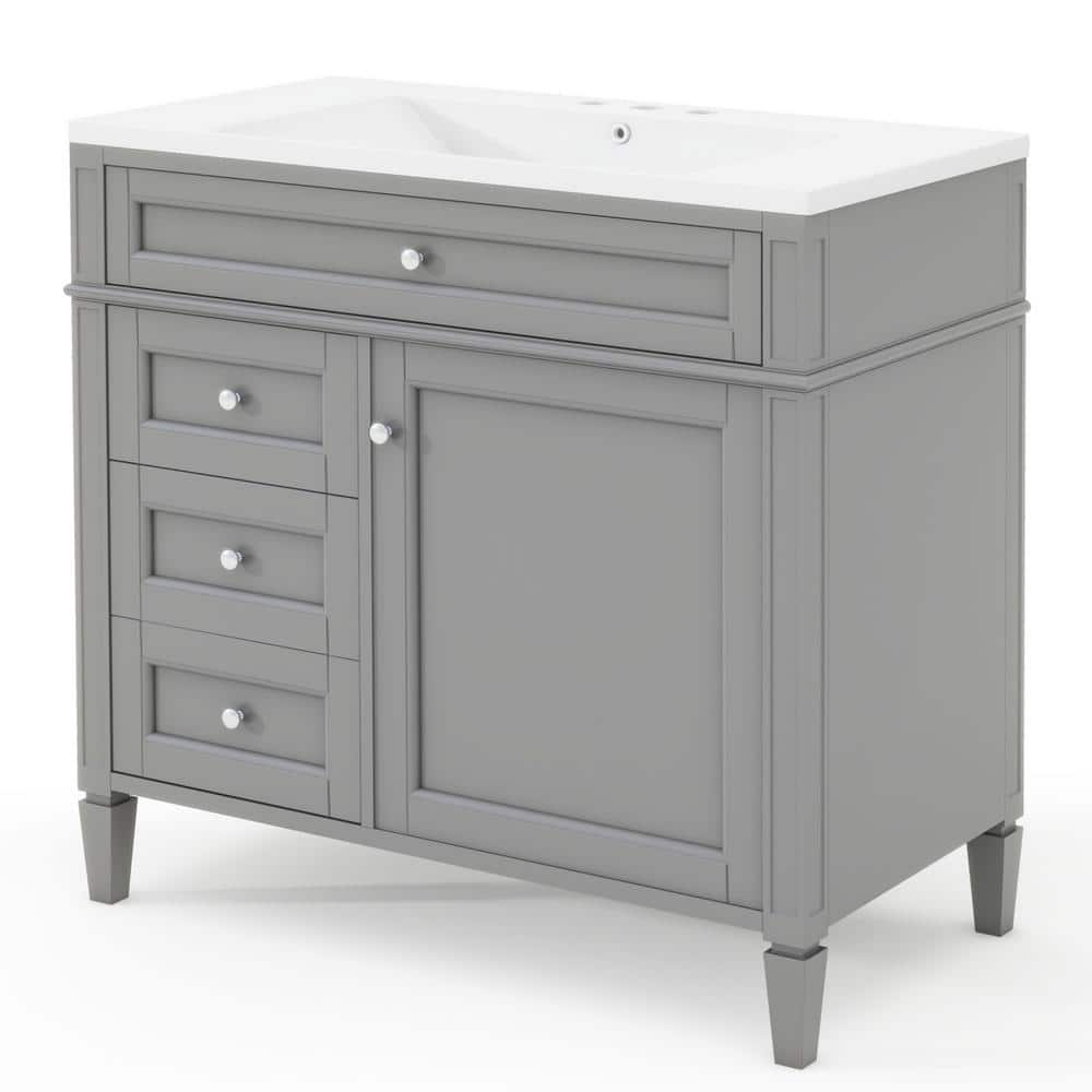 36in. W x 18in. D x 34in. H Single Sink Gray Bath Vanity with White Resin Top, 2 Drawers and a Tip-out Drawer price history on PriceWatchPro