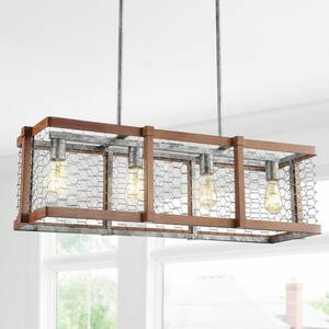 Gaines 34.5 in. 4-Light Silver Linear Adjustable Iron Rustic Industrial Farmhouse LED Pendant
