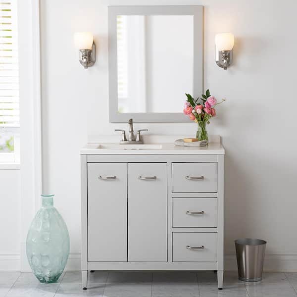 Marrett 37 in. Single Sink Light Gray Bath Vanity with Snow Cultured Marble Top (Assembled)
