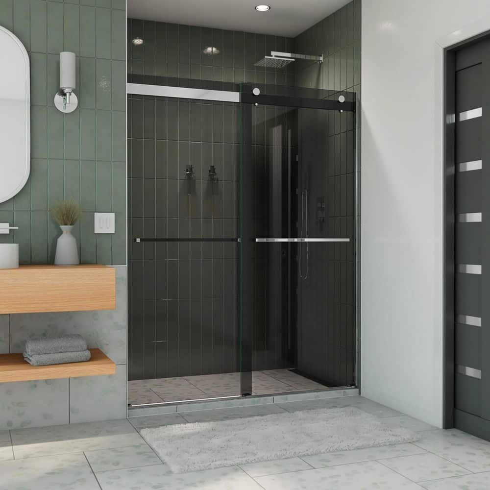 Smoke Gray Frameless Glass Bypass Shower Door with Chrome Finish