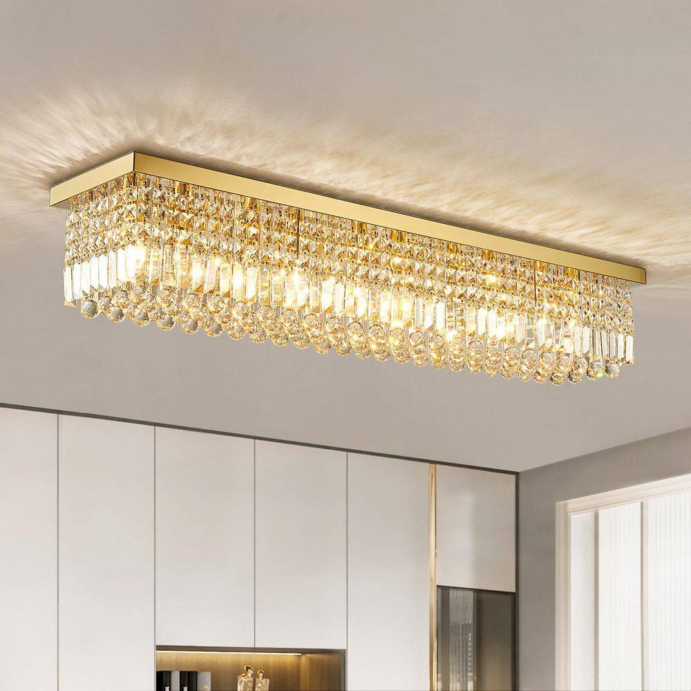 Modern 47 in. 10-Lights Gold Rectangle Crystal Chandelier with K9 Crystal Flush Mount Ceiling Lights Fixture price history on PriceWatchPro