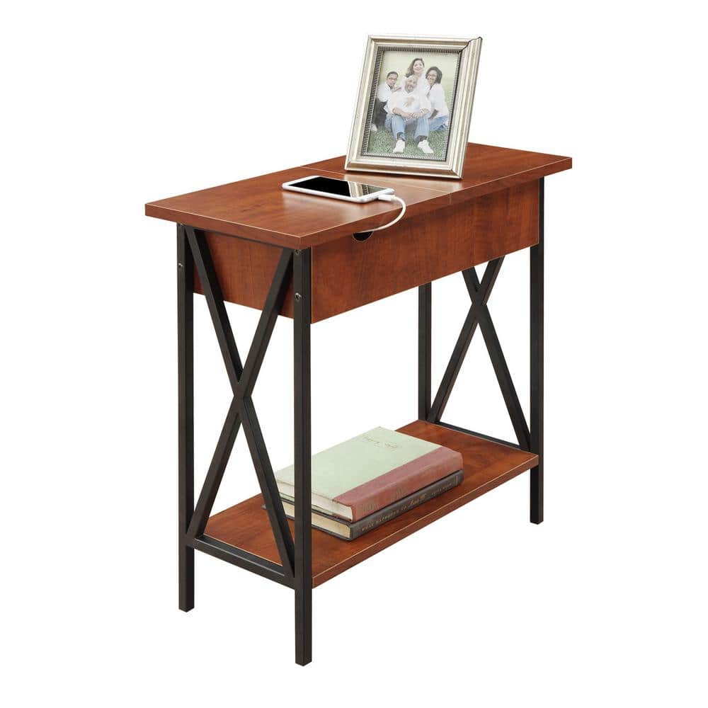 Tucson Cherry & Black Wood End Table with USB Charging Station