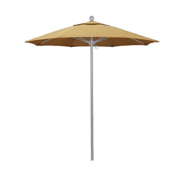 California Umbrella 7.5 ft. Grey Woodgrain Aluminum Commercial Market Patio Umbrella Fiberglass Ribs and Push Lift in Wheat Sunbrella