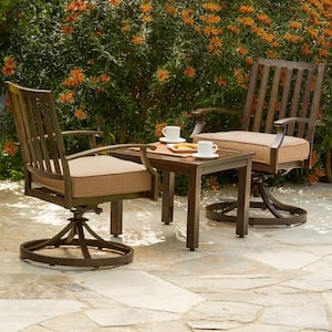 Bridgeport 3-Piece Aluminum Outdoor Bistro Set with Tan Cushions