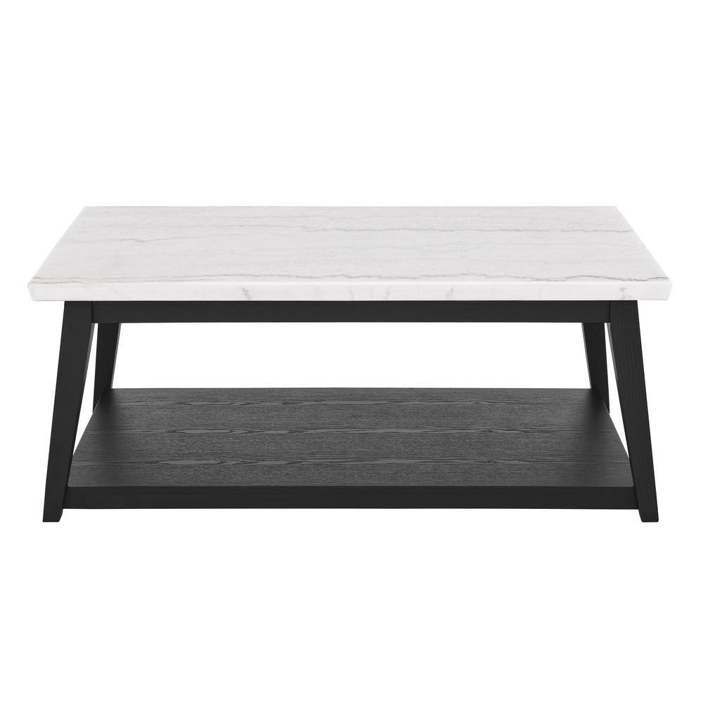 Vida 48" White Marble Top Black Wood Coffee Table