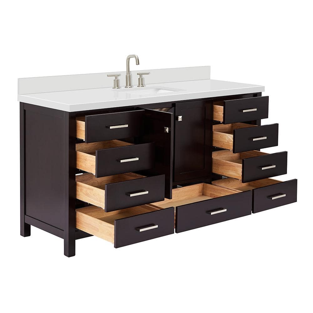 Espresso Solid Wood Freestanding Single Basin Vanity with Quartz Top