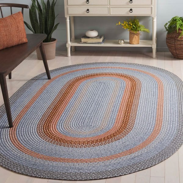 Braided Gray/Rust 8 ft. x 10 ft. Machine Washable Multi Striped Oval Area Rug