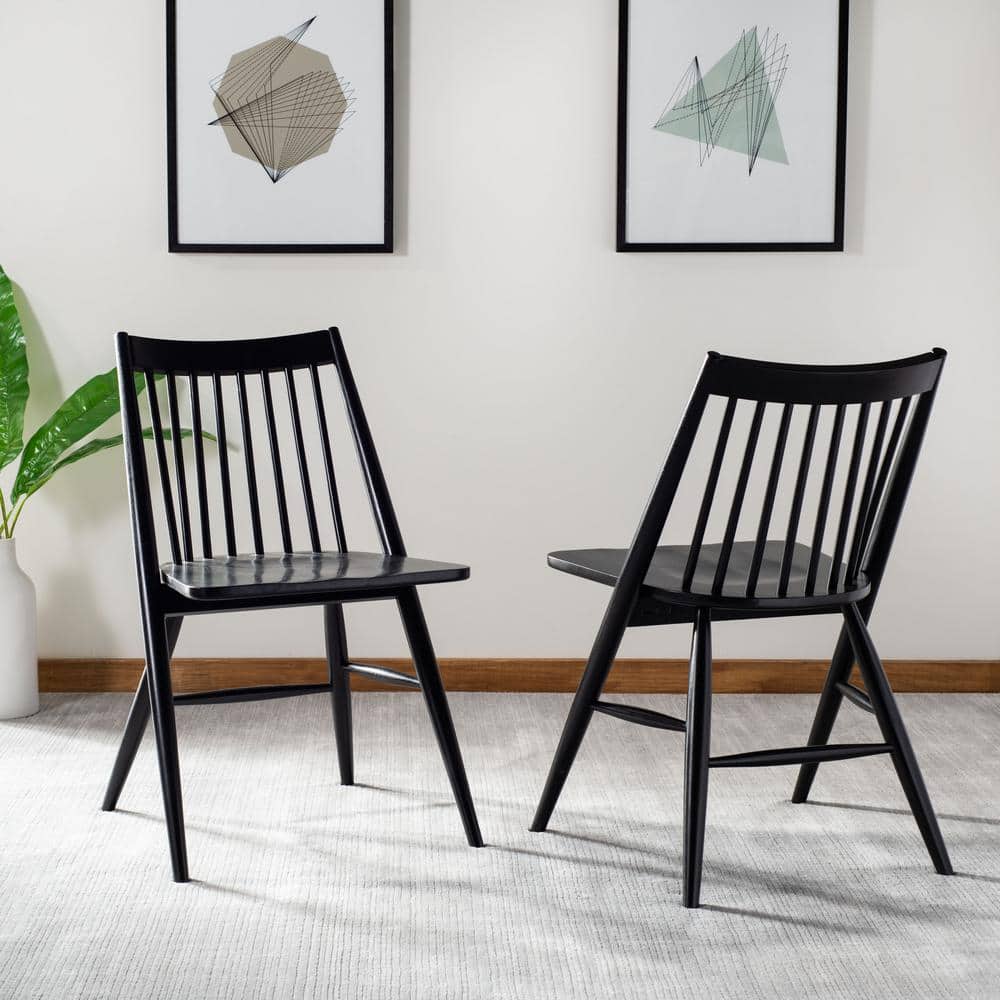Black Wood Windsor Slat Back Dining Chair Set