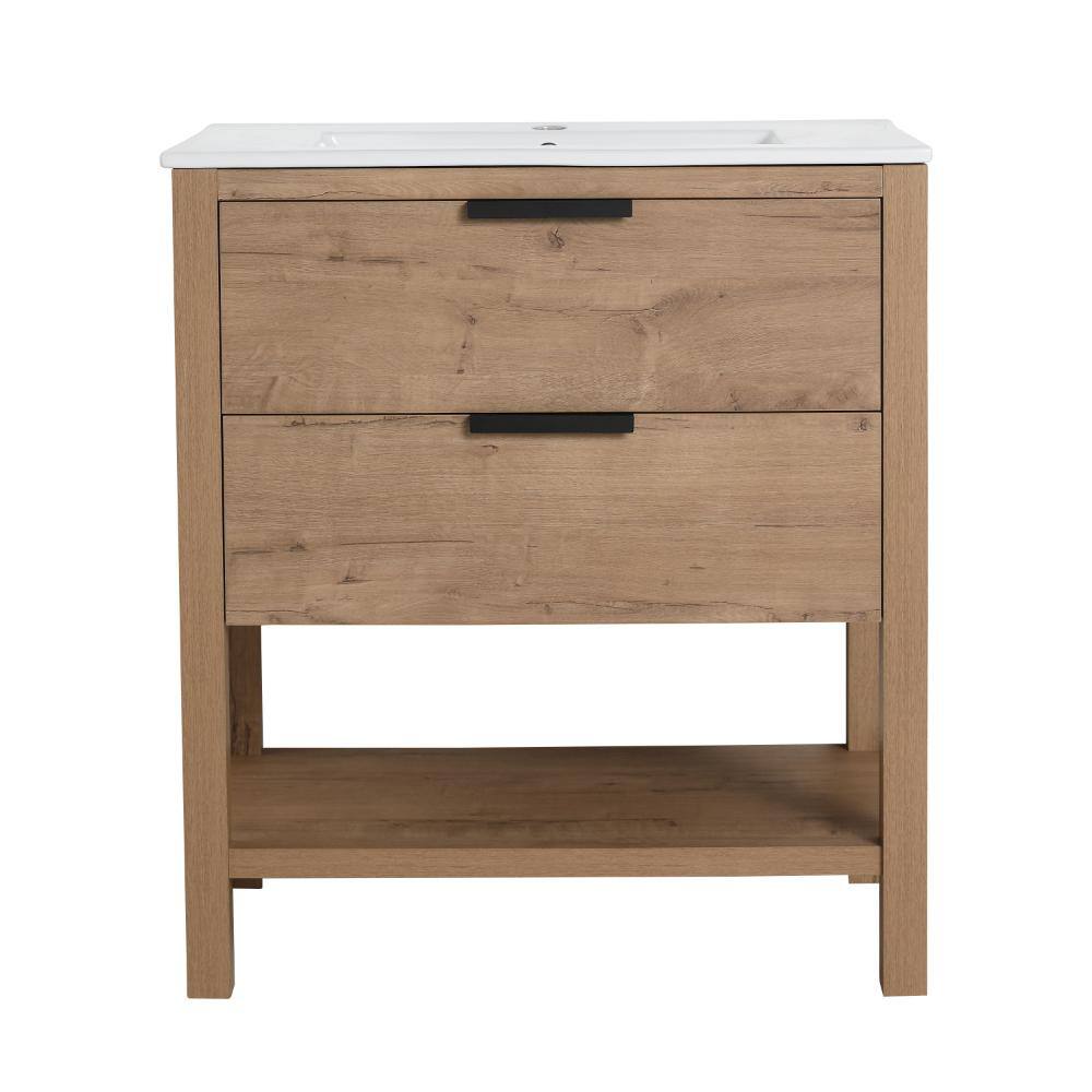 30 Inch Bathroom Vanity Plywood With 2 Drawers，White Ceramic Sink Single Sink Bath Vanity with White Engineered Stone To price history on PriceWatchPro